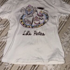Old Navy White Short Sleeve Tee with Whimsical Tea Party Design